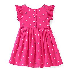 Babyhug Cotton Jersey Knit Frill Sleeveless Frock Polka Dot Print - Fuchsia
