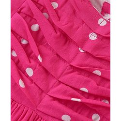 Babyhug Cotton Jersey Knit Frill Sleeveless Frock Polka Dot Print - Fuchsia