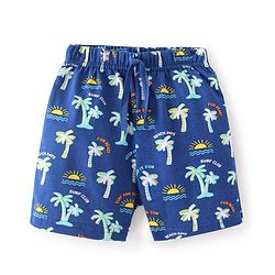 Babyhug Cotton Single Jersey Knit Shorts Palm Tree Print - Navy Blue