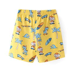 Babyhug Cotton Knit  Shorts With Animal Print - Yellow