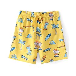Babyhug Cotton Knit  Shorts With Animal Print - Yellow