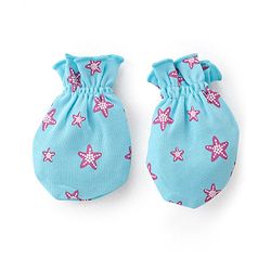 Babyhug 100% Cotton Cap Mittens & Booties Star Print - Blue