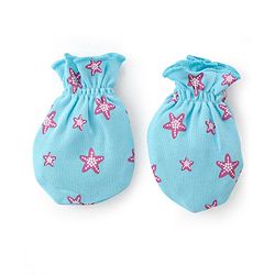 Babyhug 100% Cotton Cap Mittens & Booties Star Print - Blue