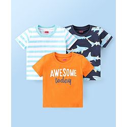 Babyhug 100% Cotton Knit Half Sleeves Striped T-Shirt With Shark Graphics Pack of 3-Multicolor