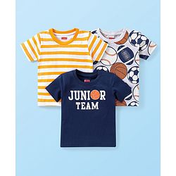 Babyhug 100% Cotton Knit Half Sleeves T-Shirts Sports Theme Pack of 3 - Multicolor
