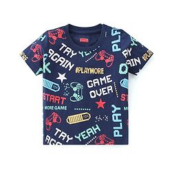 Babyhug Cotton Knit Half Sleeves Dino & Text Printed T-Shirts Pack of 3 - Blue & Yellow