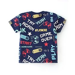 Babyhug Cotton Knit Half Sleeves Dino & Text Printed T-Shirts Pack of 3 - Blue & Yellow