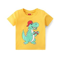 Babyhug Cotton Knit Half Sleeves Dino & Text Printed T-Shirts Pack of 3 - Blue & Yellow