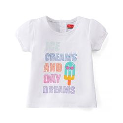 Babyhug Cotton Knit Half Sleeves Text & Ice Cream Printed T-Shirt - White