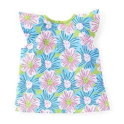 Babyhug 100% Cotton Knit Cap Sleeves Top with Floral Print - Lime Green & Blue