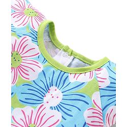 Babyhug 100% Cotton Knit Cap Sleeves Top with Floral Print - Lime Green & Blue
