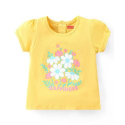 Babyhug Cotton Knit Half Sleeves Top Floral Print - Yellow