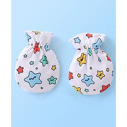 Babyhug 100% Cotton Knit Mittens & Booties Set Star Print Pack of 2 - White