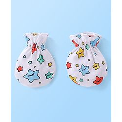 Babyhug 100% Cotton Knit Mittens & Booties Set Star Print Pack of 2 - White