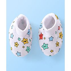 Babyhug 100% Cotton Knit Mittens & Booties Set Star Print Pack of 2 - White