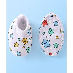Babyhug 100% Cotton Knit Mittens & Booties Set Star Print Pack of 2 - White