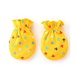 Babyhug 100% Cotton Knit Mittens & Booties Set Helicopter Print- Yellow
