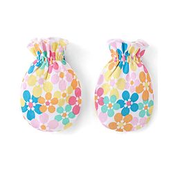 Babyhug 100% Cotton Knit Mittens & Booties Set Floral Print - Yellow
