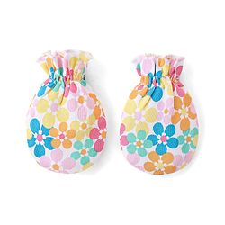 Babyhug 100% Cotton Knit Mittens & Booties Set Floral Print - Yellow