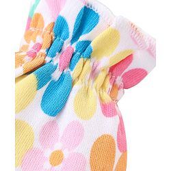 Babyhug 100% Cotton Knit Mittens & Booties Set Floral Print - Yellow