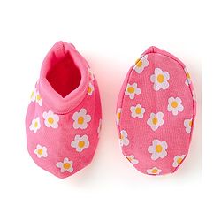 Babyhug 100% Cotton Knit Mittens & Booties Set Floral Print- Pink