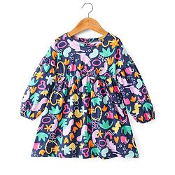 Babyhug Cotton Jersey Full Sleeves Frock With Sling Bag Shapes Print - Blue