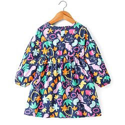 Babyhug Cotton Jersey Full Sleeves Frock With Sling Bag Shapes Print - Blue