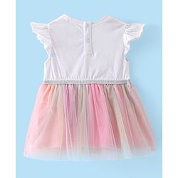 Babyhug 100% Cotton Jersey Knit Frill Sleeves Unicorn Printed Frock - White