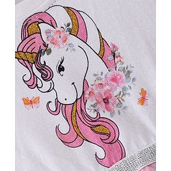 Babyhug 100% Cotton Jersey Knit Frill Sleeves Unicorn Printed Frock - White