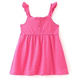 Babyhug Cotton Jersey Frill Sleeves Polka Dot Print Frock with Butterfly  Shaped Sling - Pink