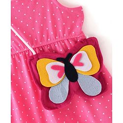 Babyhug Cotton Jersey Frill Sleeves Polka Dot Print Frock with Butterfly  Shaped Sling - Pink