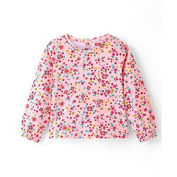 Babyhug Cotton Jersey Knit Floral Embroidery Frock with Full Sleeves Printed Inner Tee - Red