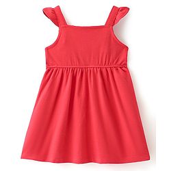 Babyhug Cotton Jersey Knit Floral Embroidery Frock with Full Sleeves Printed Inner Tee - Red