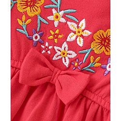 Babyhug Cotton Jersey Knit Floral Embroidery Frock with Full Sleeves Printed Inner Tee - Red