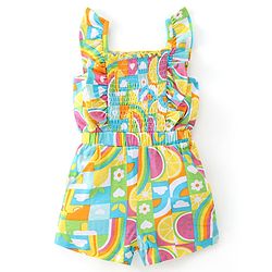 Babyhug Cotton Jersey Sleeveless Jumpsuit with Checkered & Floral Print -Yellow