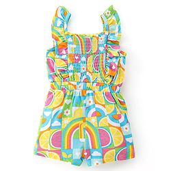 Babyhug Cotton Jersey Sleeveless Jumpsuit with Checkered & Floral Print -Yellow