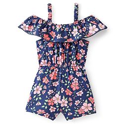 Babyhug Cotton Jersey Sleeveless Floral Printed Singlet Jumpsuit - Navy Blue