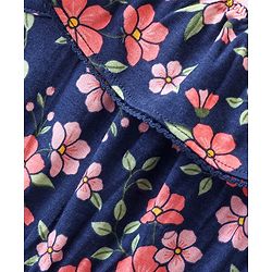Babyhug Cotton Jersey Sleeveless Floral Printed Singlet Jumpsuit - Navy Blue