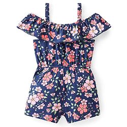 Babyhug Cotton Jersey Sleeveless Floral Printed Singlet Jumpsuit - Navy Blue