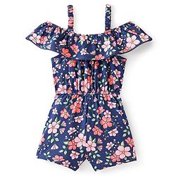 Babyhug Cotton Jersey Sleeveless Floral Printed Singlet Jumpsuit - Navy Blue