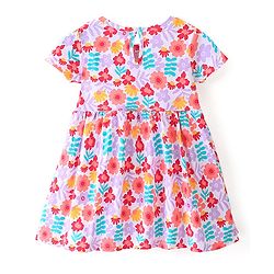 Babyhug Cotton Jersey Knit Half Sleeves Frock with Bloomer Floral Print & Bow Applique- White