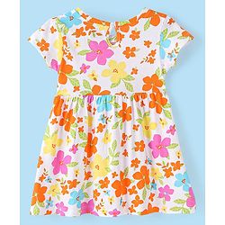 Babyhug 100% Cotton Jersey Knit Half Sleeves Frock With Bloomer Floral Print - Pink