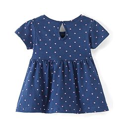 Babyhug Cotton Jersey Knit Half Sleeves Frock With Bloomer Kitty & Heart Print - Navy Blue