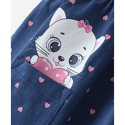 Babyhug Cotton Jersey Knit Half Sleeves Frock With Bloomer Kitty & Heart Print - Navy Blue