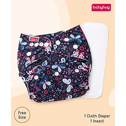 Babyhug Free Size Reusable Cloth Diaper with Smart Dry Insert Combo Robot Print- Teal Blue