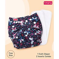 Babyhug Free Size Reusable Cloth Diaper with 2 Smart Dry Inserts Combo Robot Print- Teal Blue