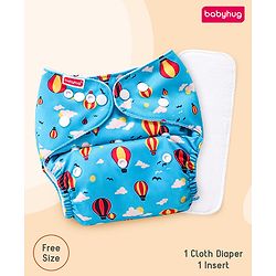 Babyhug Free Size Reusable Cloth Diaper with Smart Dry Insert Combo Robot Print- Teal Blue