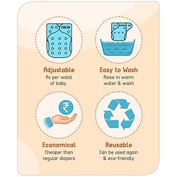 Babyhug Free Size Reusable Cloth Diaper with Smart Dry Insert Combo Robot Print- Teal Blue