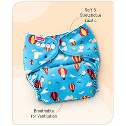 Babyhug Free Size Reusable Cloth Diaper with 2 Smart Dry Inserts Combo Robot Print- Teal Blue