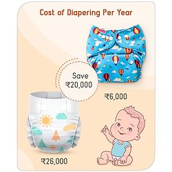 Babyhug Free Size Reusable Cloth Diaper with 2 Smart Dry Inserts Combo Robot Print- Teal Blue
